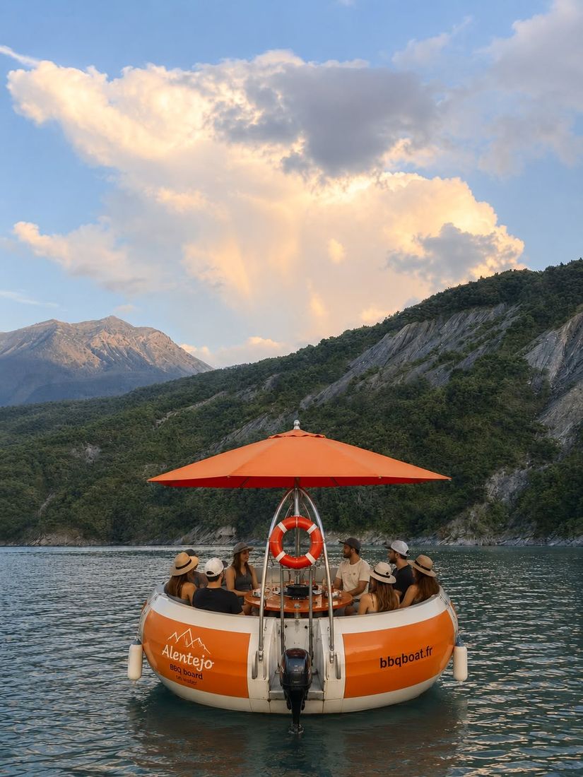 Barco ao entardecer no Grande Lago