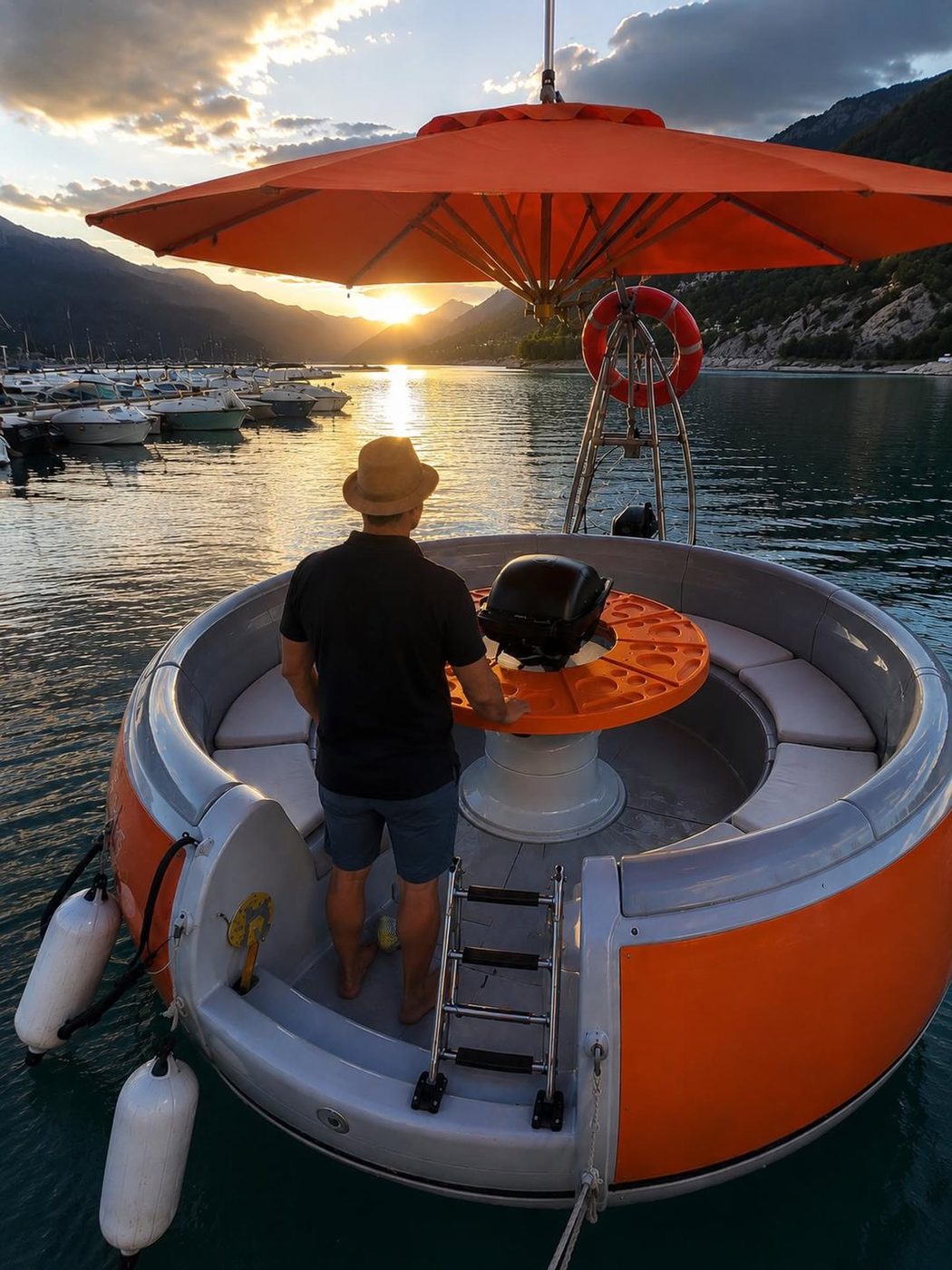 Pôr do sol no Grande Lago Alqueva a partir do barco